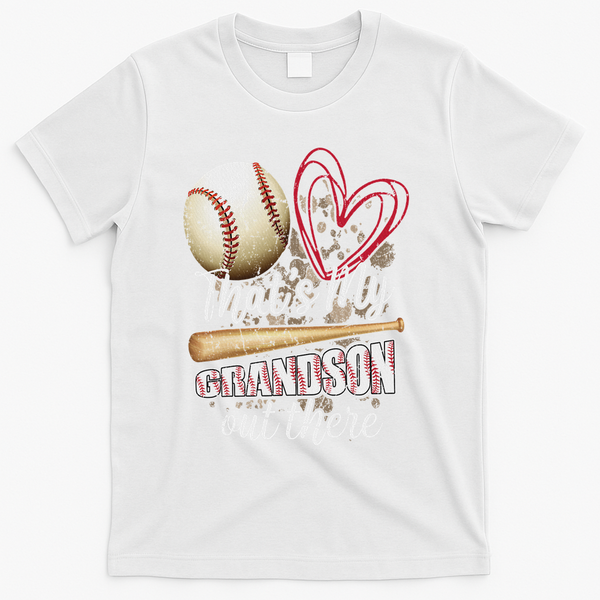 Thats My Grandson Out There Cool Family Baseball Biggest Fan T-Shirt - White