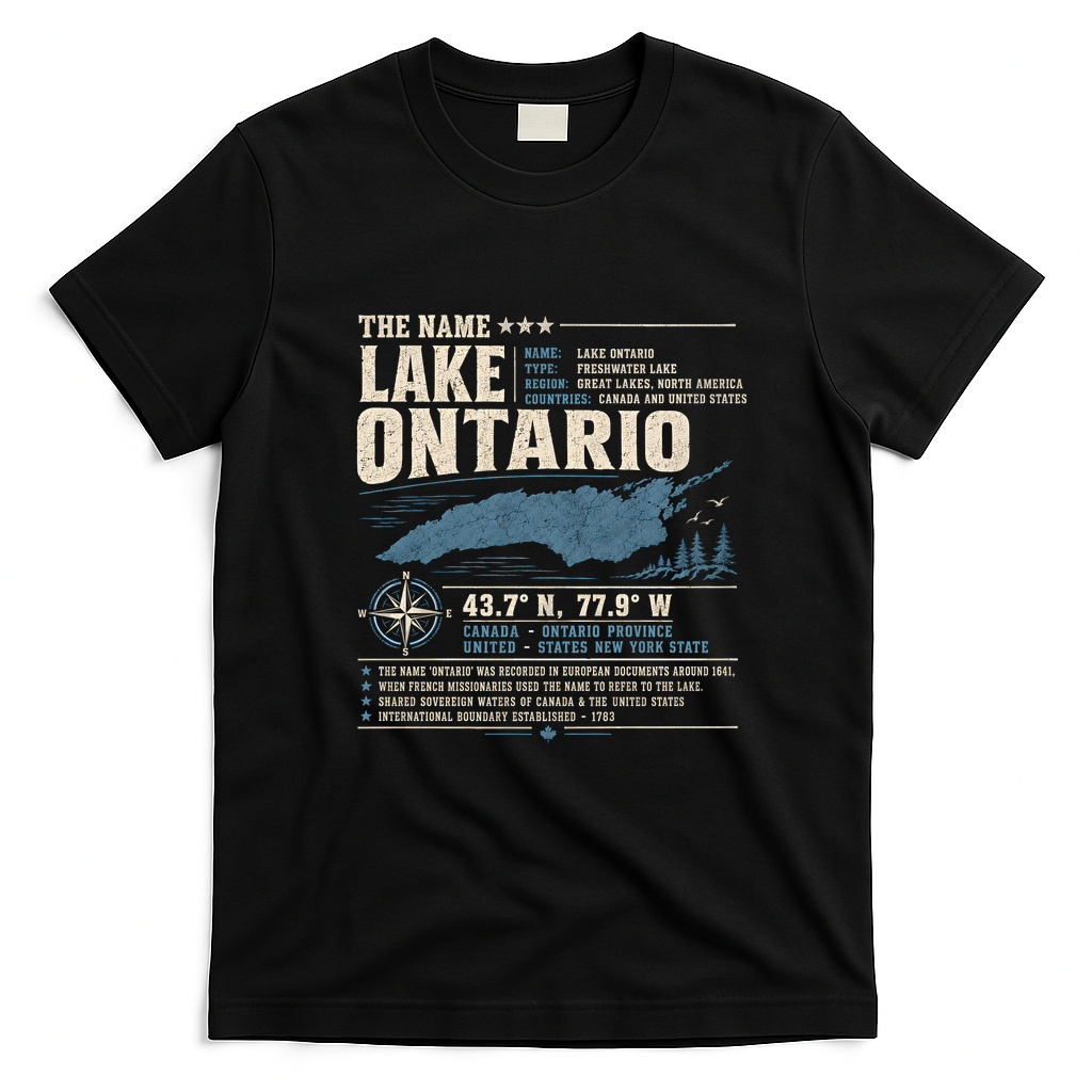 The Name Lake Ontario Coordinates T-Shirt - Black