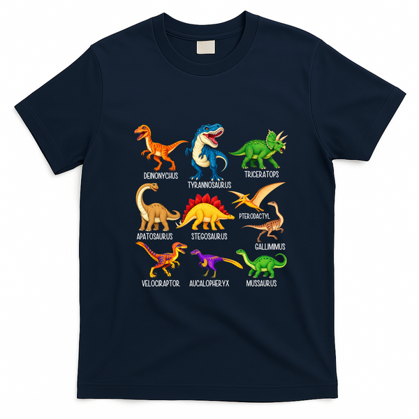 Types Of Dinosaurs Graphics Dino Identification T-Shirt - Navy Blue