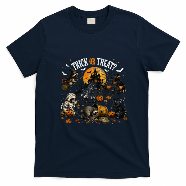 Trick Or Treat Raccoons Halloween Funny T-Shirt - Navy Blue