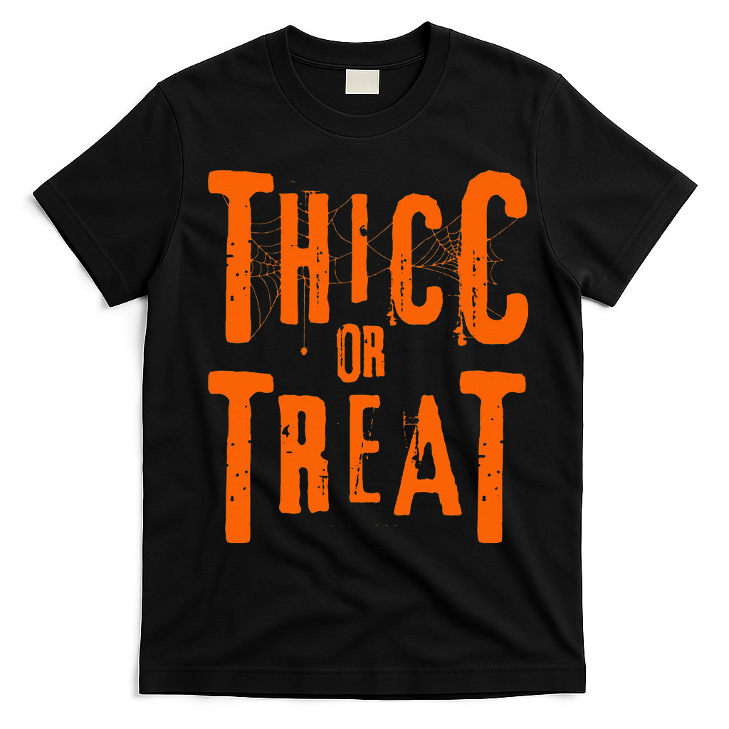 Thicc Or Treat Funny Halloween Workout Fitness Bodybuilding T-Shirt - Black