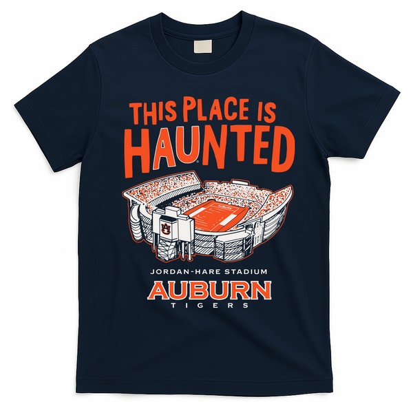 This Place Is Haunted Jordan Hare Stadium Football Team Lover T-Shirt - Navy Blue