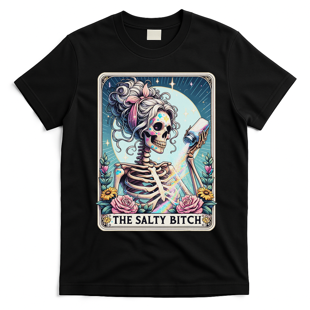 The Salty Bitch Tarot Card Skeleton T-Shirt - Black
