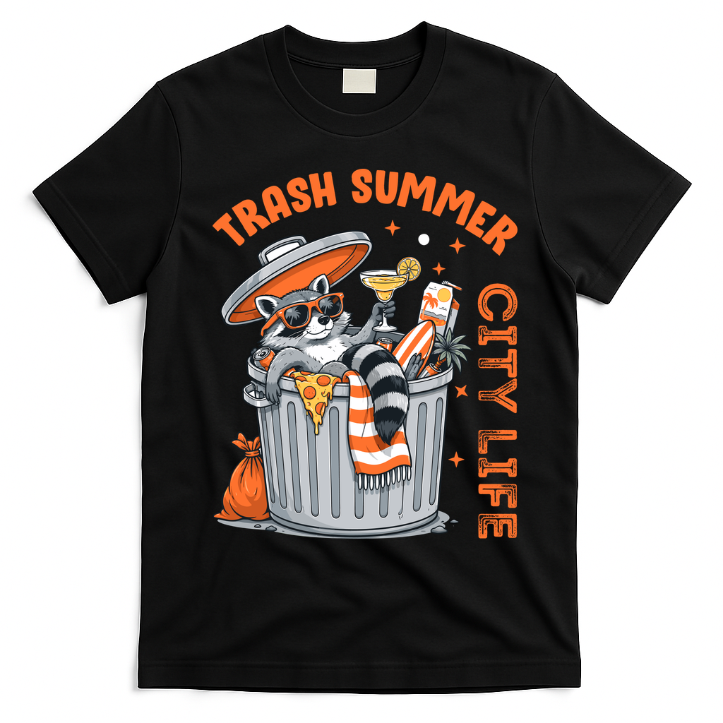 Trash Summer City Life Raccoon T-Shirt - Black