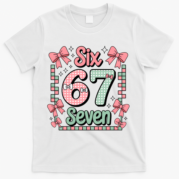 Trendy Six Seven 67 Meme 6-7 Cute Funny T-Shirt - White