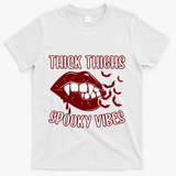 Thick Thighs And Spooky Vibes Vampire Bat Lips Gift T-Shirt - White