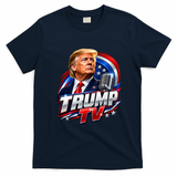 Trump TV Artwork with Patriotic Microphone Graphic T-Shirt - Navy Blue