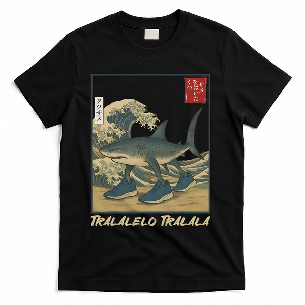 Tralalero Tralala Funny Shark Meme Italian Brainrot Japanese T-Shirt - Black