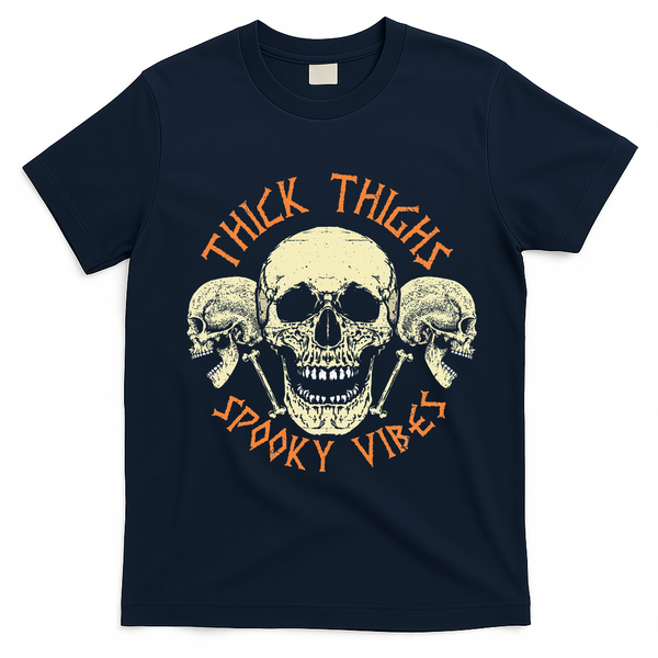 Thick Thighs & Spooky Vibes Halloween Costume T-Shirt - Navy Blue