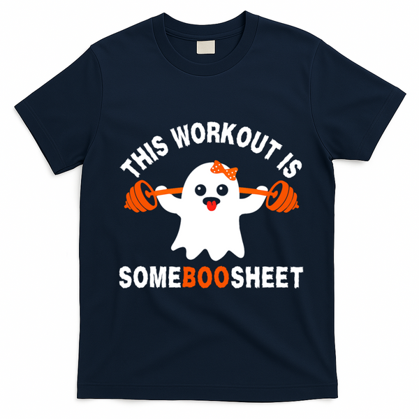 This Workout Is Boo Sheet Funny Cute Gym Ghost Halloween T-Shirt - Navy Blue