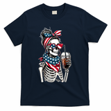 USA America Flag Skeleton Lady Coffee Lover T-Shirt - Navy