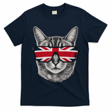 UK Cat Union Jack Flag United Kingdom Kitten England T-Shirt - Navy Blue