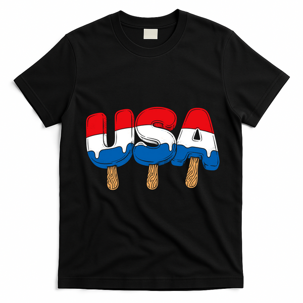 USA Popsicle Summer Celebrations Beach Party T-Shirt - Black