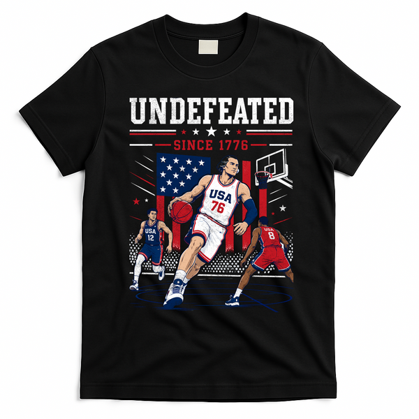 Undefeated Since 1776 Basketball USA T-Shirt - Black