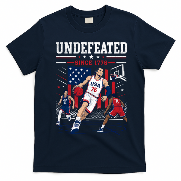 Undefeated Since 1776 Basketball USA T-Shirt - Navy Blue
