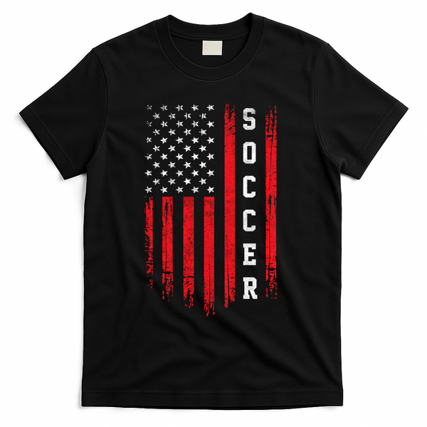 USA Soccer Fan American Flag T-Shirt - Black