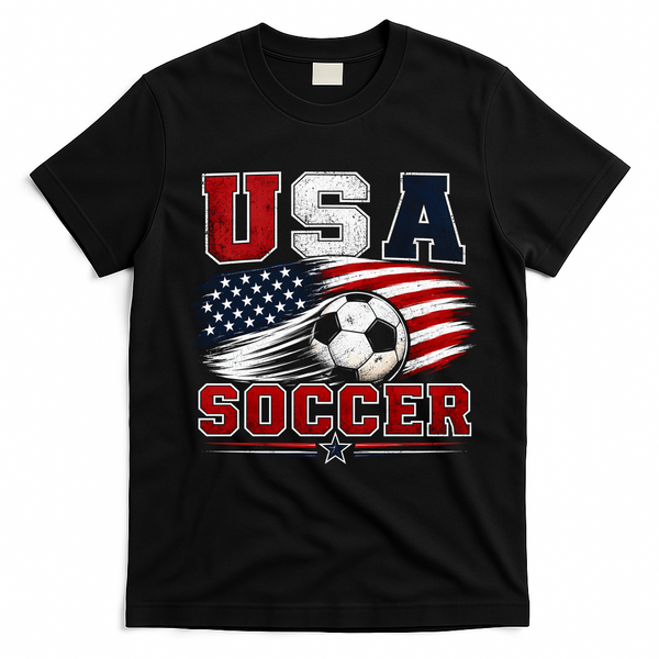 USA Soccer Fan Gear American Flag T-Shirt - Black