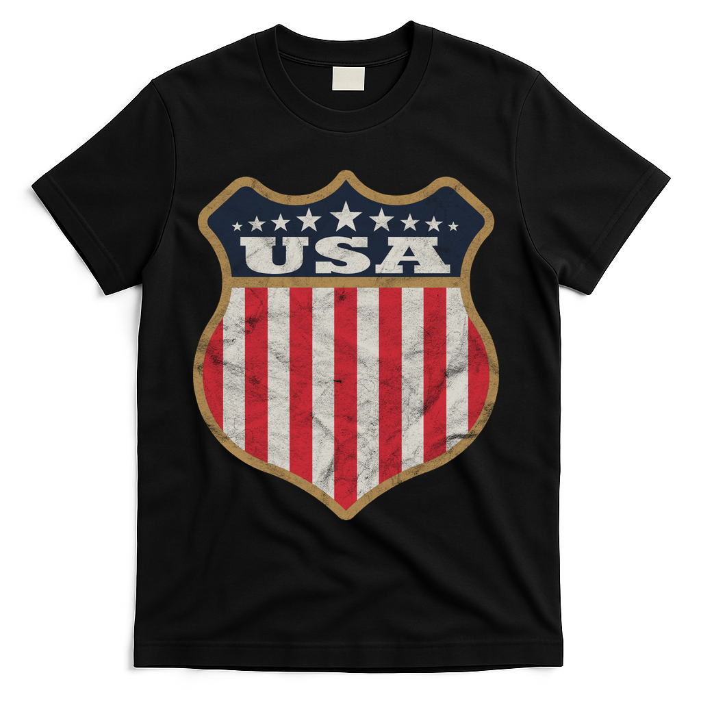USA Vintage White Cool USA Flag Vintage T-Shirt - Black