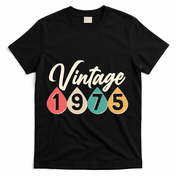 Vintage 1975 50th Birthday Retro Teardrop Design T-Shirt - Black