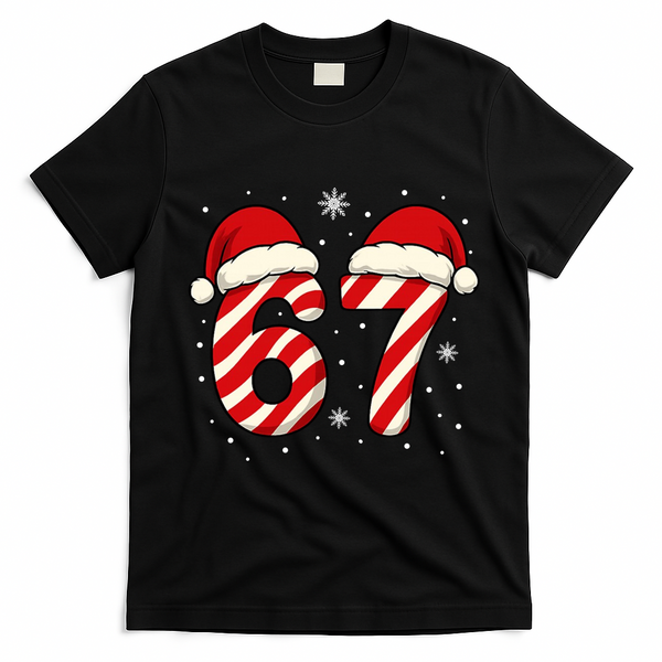 Viral 67 Candy Canes Santa 6-7 Christmas Funny T-Shirt - Black