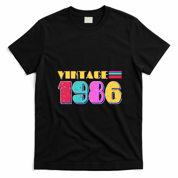 Vintage 80s Colors 1986 40th Birthday T-Shirt - Black