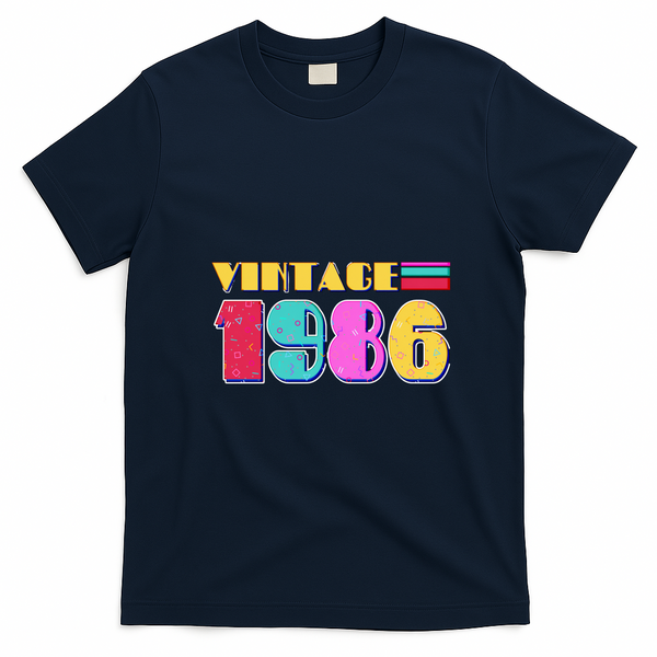 Vintage 80s Colors 1986 40th Birthday T-Shirt - Navy Blue