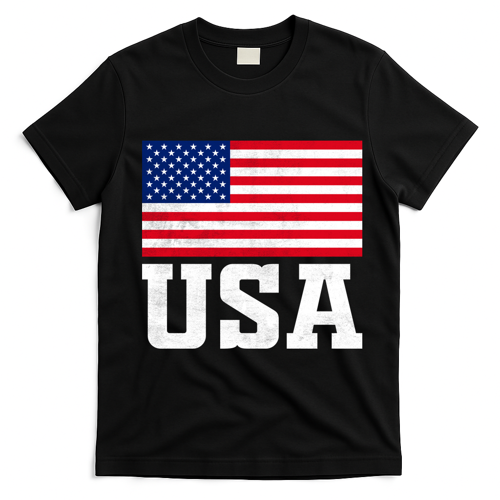 Vintage American Flag Graphic Patriotic Celebrations T-Shirt - Black
