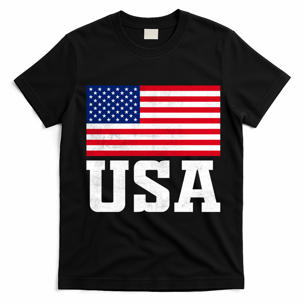 Vintage American Flag Graphic Patriotic Celebrations T-Shirt - Black