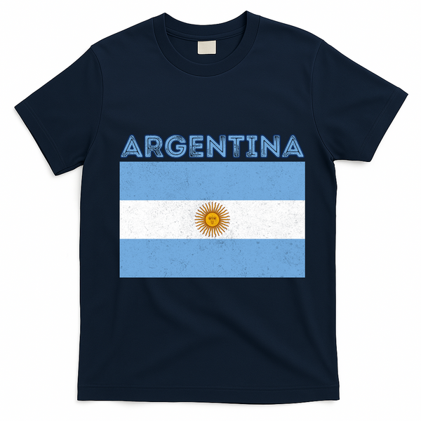 Vintage Argentina Sun Flag T-Shirt - Navy Blue