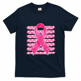 Vintage Breast Cancer Awareness Striped T-Shirt - Navy Blue