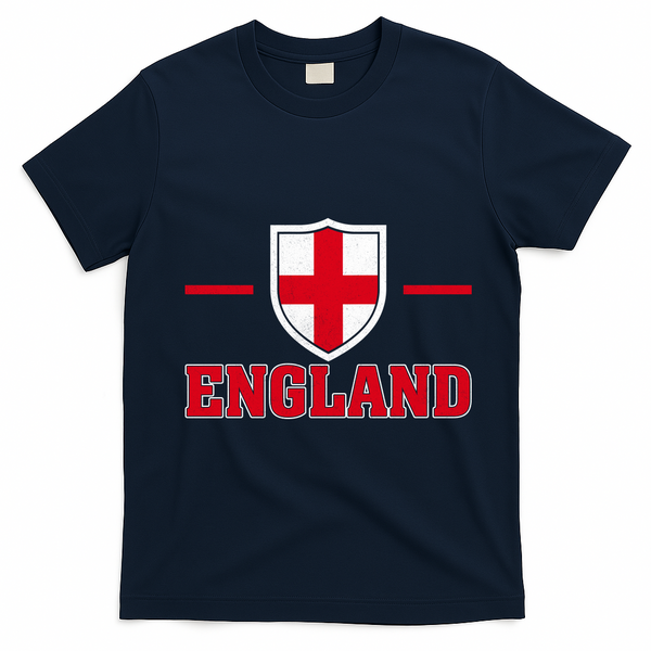Vintage Bold England Shield Proud Brits T-Shirt - Navy Blue