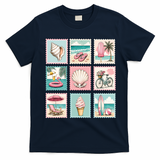 Vintage Beach Stamp Collection Art For Summer T-Shirt - Navy Blue