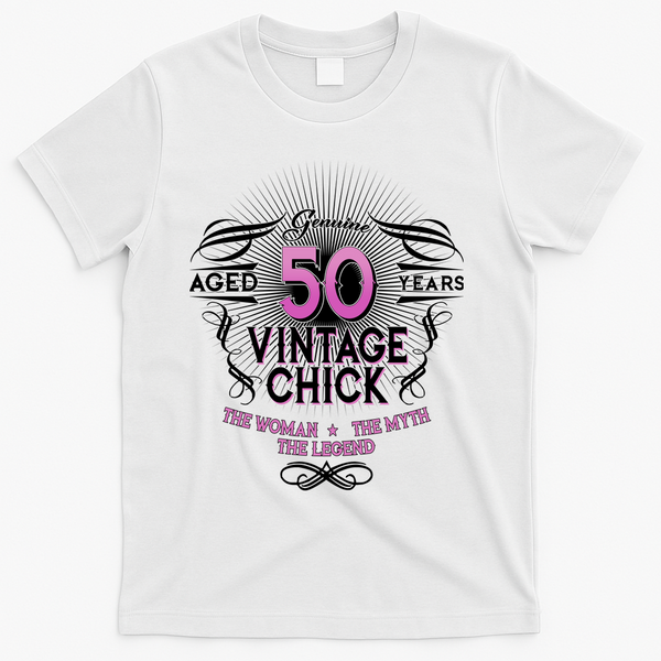 Genuine Aged 50 Years Vintage Chick 50th Birthday T-Shirt - White