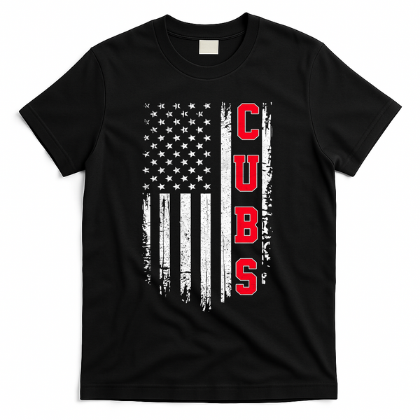 Vintage Cubs Name American US Flag Sports T-Shirt - Black