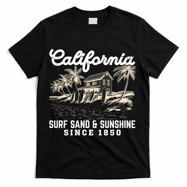 Vintage California Summer Beach Vibes Vacation T-Shirt - Black