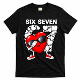 Valentines Day Hearts Dabbing Six Seven 67 Meme T-Shirt - Black