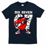 Valentines Day Hearts Dabbing Six Seven 67 Meme T-Shirt - Navy Blue