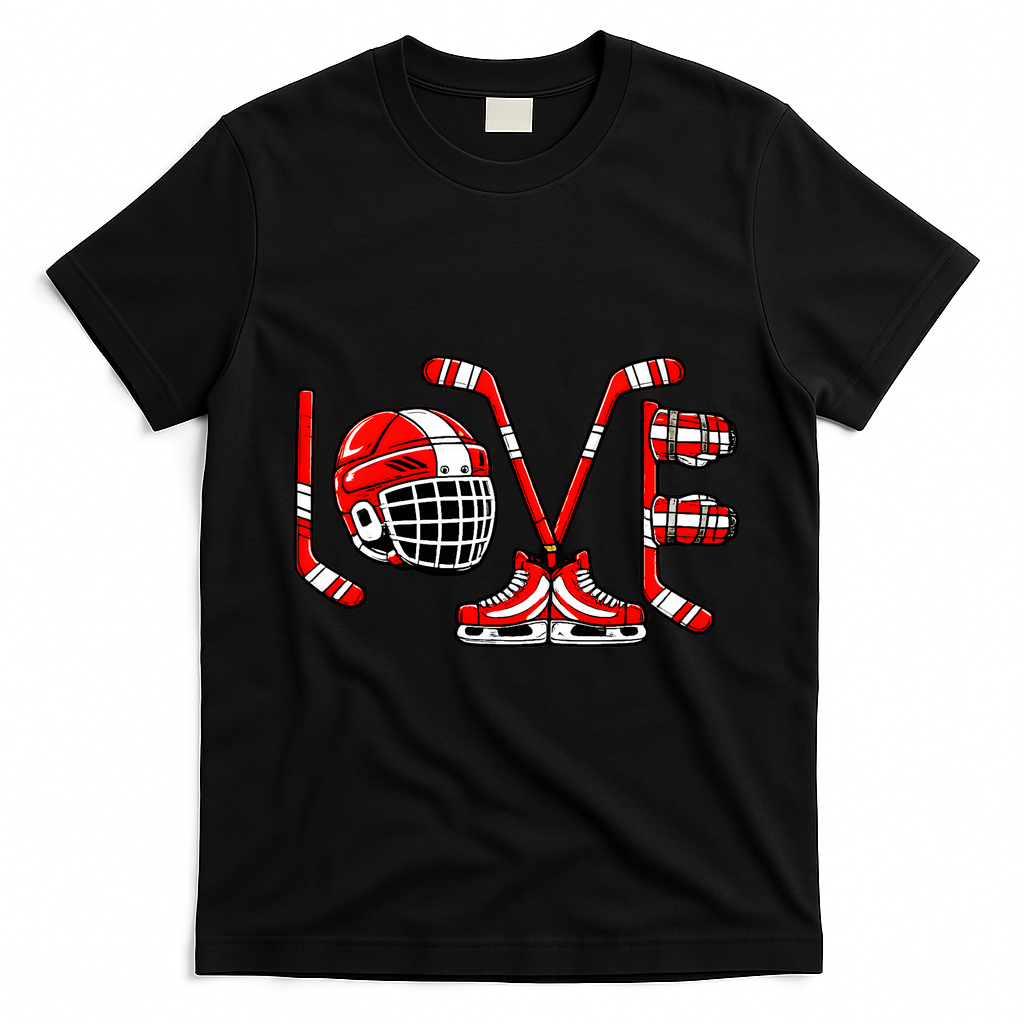 Valentines Day Love Ice Hockey T-Shirt - Black