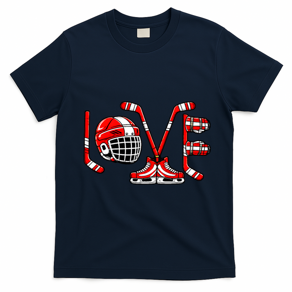 Valentines Day Love Ice Hockey T-Shirt - Navy Blue