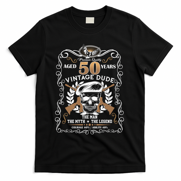 Vintage Dude Aged 50 Years Man Myth Legend 50th Birthday T-Shirt - Black