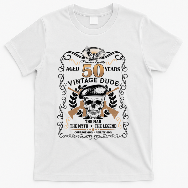 Vintage Dude Aged 50 Years Man Myth Legend 50th Birthday T-Shirt - White