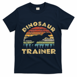 Vintage Dinosaur Trainer Halloween Costume Retro Sunset Dino T-Shirt - Navy Blue