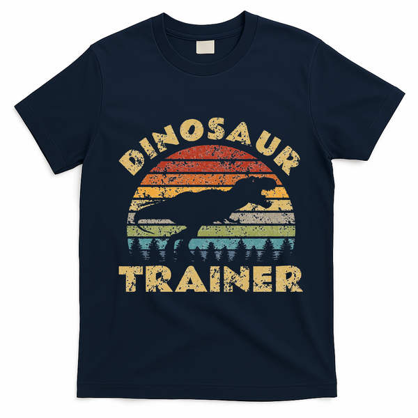 Vintage Dinosaur Trainer Halloween Costume Retro Sunset Dino T-Shirt - Navy Blue
