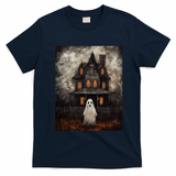 Vintage Ghost Haunted House Midnight Halloween Ghost Spooky T-Shirt - Navy Blue