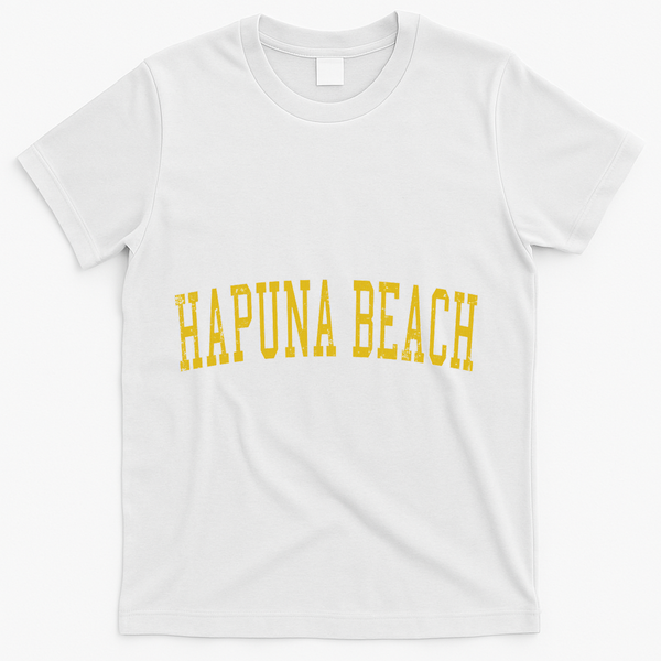 Vintage Hapuna Beach Distressed Gold Varsity Style T-Shirt - White