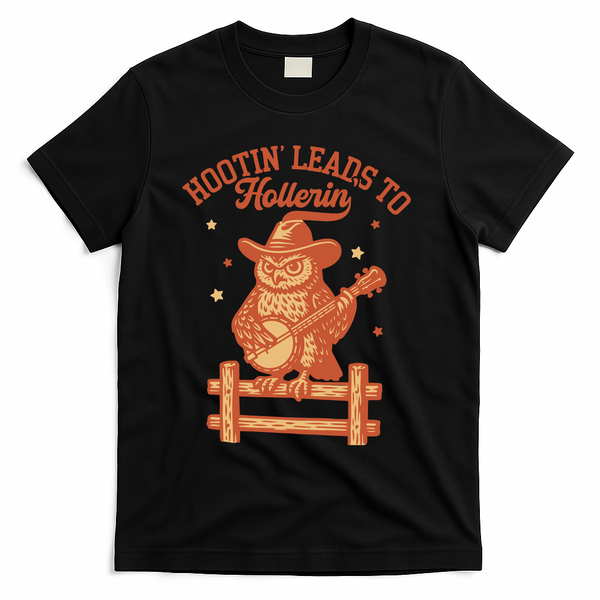 Vintage Hootin Leads To Hollerin Cowboy Owl T-Shirt - Black