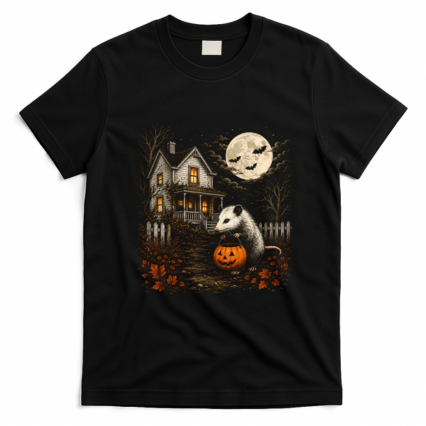 Vintage Halloween Opossum Pumpkin Trick Or Treating T-Shirt - Black