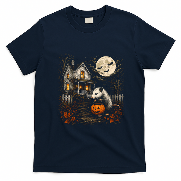 Vintage Halloween Opossum Pumpkin Trick Or Treating T-Shirt - Navy Blue