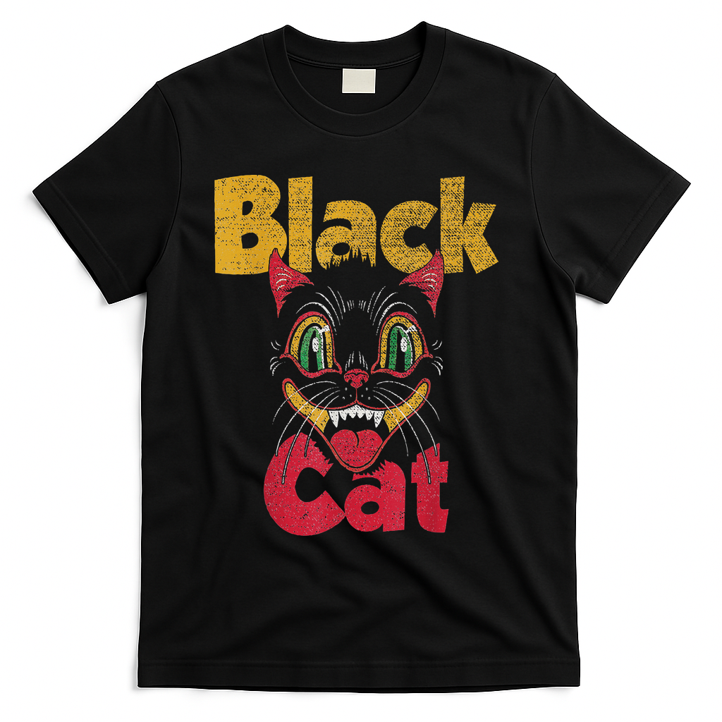 Vintage Halloween Retro Black Cat Retro Fireworks Women T-Shirt - Black