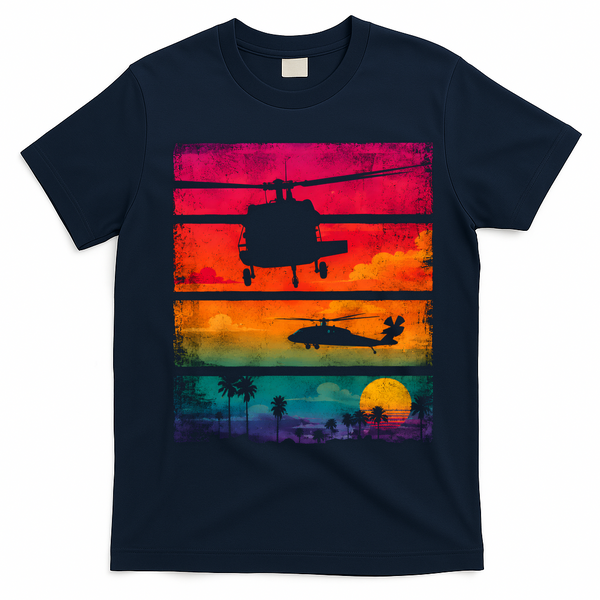 Vintage Helicopter Sunset Blackhawk T-Shirt - Navy Blue